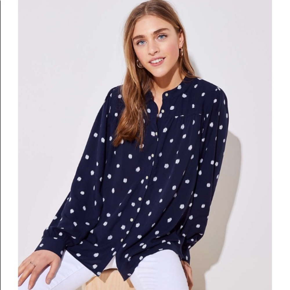 💙 LIKE NEW 💙 LOFT Ikat Dot Shirred Yoke Blouse S
